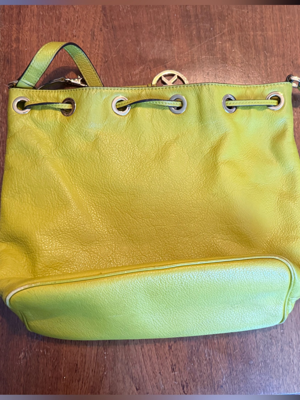 Bright Green  Leather Drawstring Tote Bag By Michael Kors
